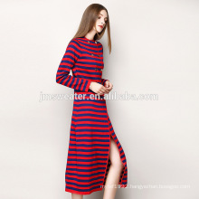 JM Fashion Design Double Breasted Blue Stripe Winter Long Women Coats